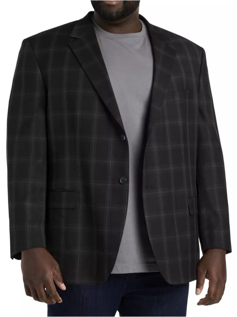 Oak Hill Windowpane Sport Coat Men's 3XL Big & Tall Black by DXL